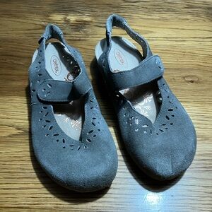 Aetrex Cheryl Gray Leather Suede Upper Mary Janes Slingback Sandals Size 8 1/2